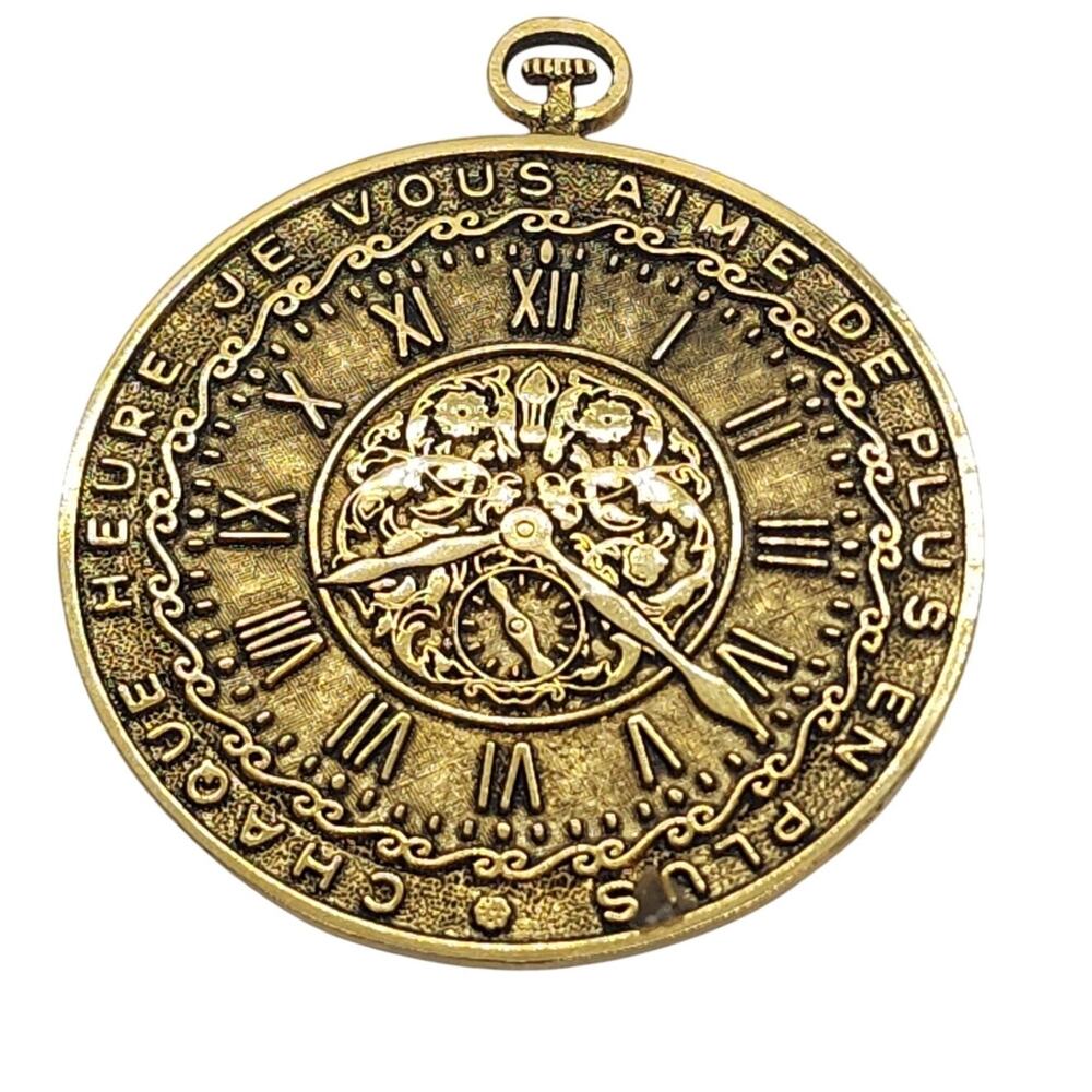 Vintage Tortolani Faux Pocket Watch Pendant Each Hour I Love You More Signed